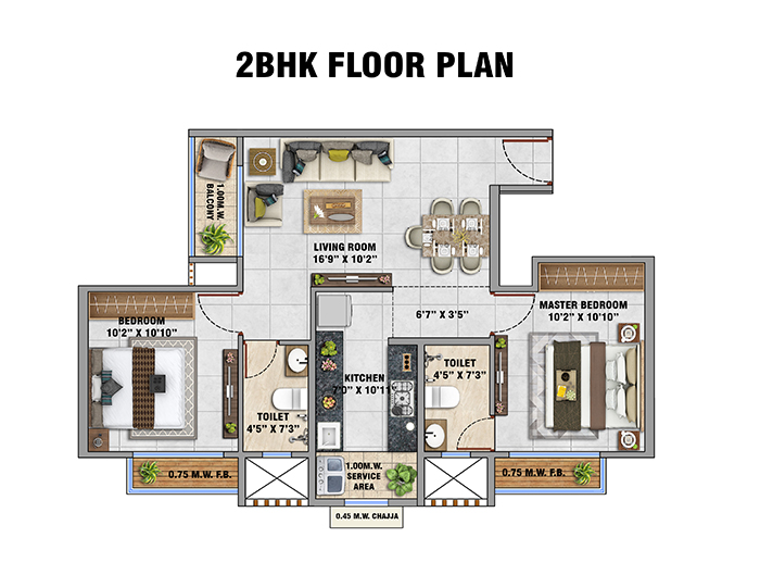 Dream Meadows Floor Plan - 1 BHK Isometric