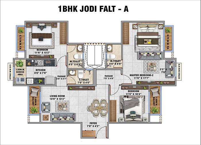 Dream Meadows Floor Plan - 2 BHK Isometric